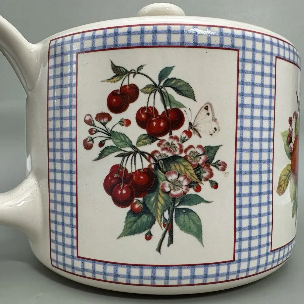 VTG Hawthorne Manor Hallmark Inspired Fruit Gingham Teapot Cottagecore 1990s